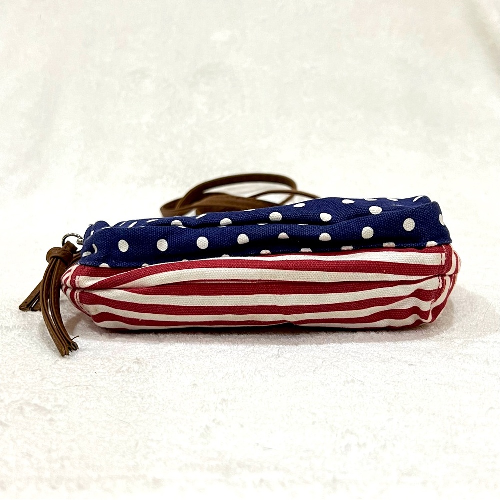 Patriotic American Flag Crossbody Bag Red White & Blue Stripes Polka Dot Purse - Picture 7 of 14